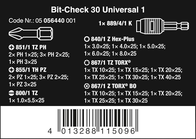 WERA-05056440001-Bit-Check 30 Universal 1 - Estuches de puntas